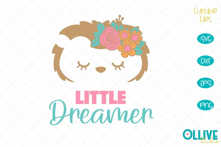 Hedgehog Little Dreamer SVG | Floral Hedgehog SVG
