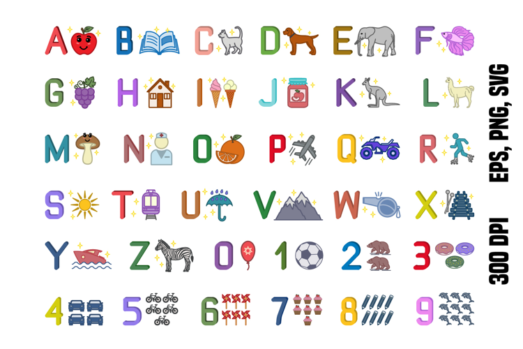 Colored English Letters and Numbers for Kids