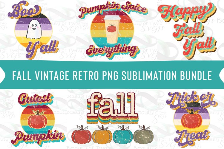 Fall Sublimation Png Bundle, Retro Distressed 6 png designs example image 1