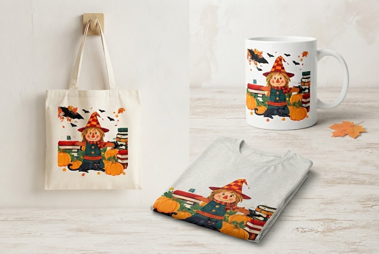 Halloween Scarecrow Teacher PNG | Pumpkin Books Cat Clipart
