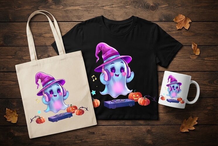 Kawaii DJ Ghost PNG | Halloween Music Party Clipart example image 1