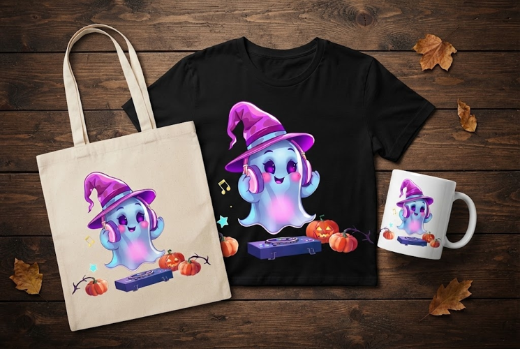 Kawaii DJ Ghost PNG | Halloween Music Party Clipart