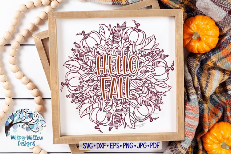 Hello Fall Pumpkin Mandala SVG | Autumn Sign Cut File example image 1