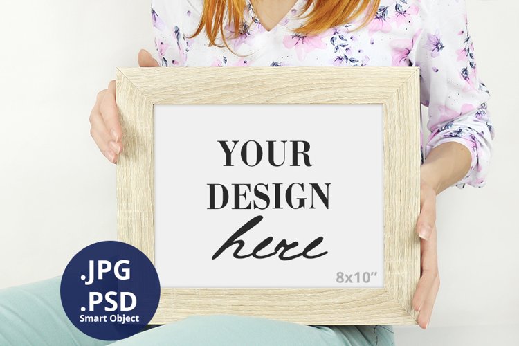 Woman holding Landscape Frame Mockup, Horizontal frame 8x10 example image 1