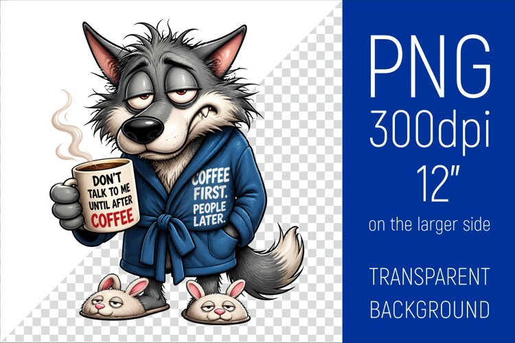 Funny Morning Coffee Wolf | Cute Coffee Lover Clipart example image 1