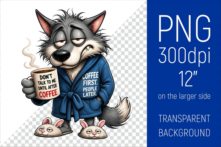 Funny Morning Coffee Wolf | Cute Coffee Lover Clipart