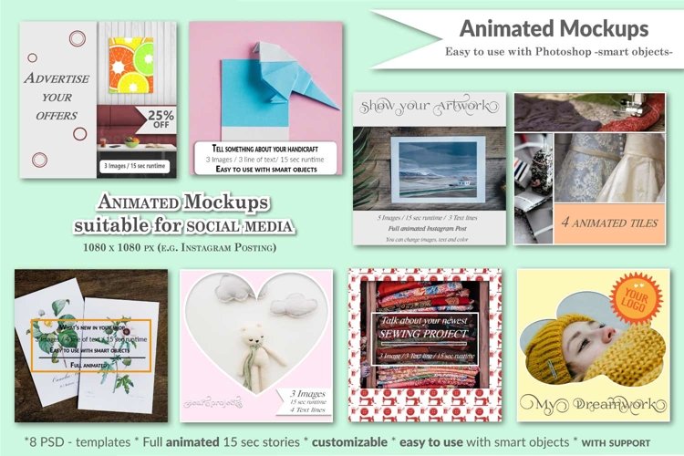 MOCKUP - Animated social media template - Handmade theme example image 1