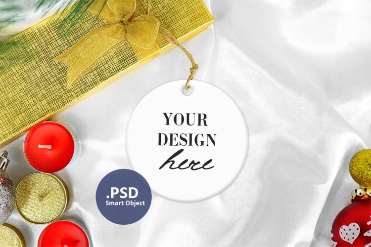 Round Ornament Mockup PNG, Sublimation Ornament Mockup PSD