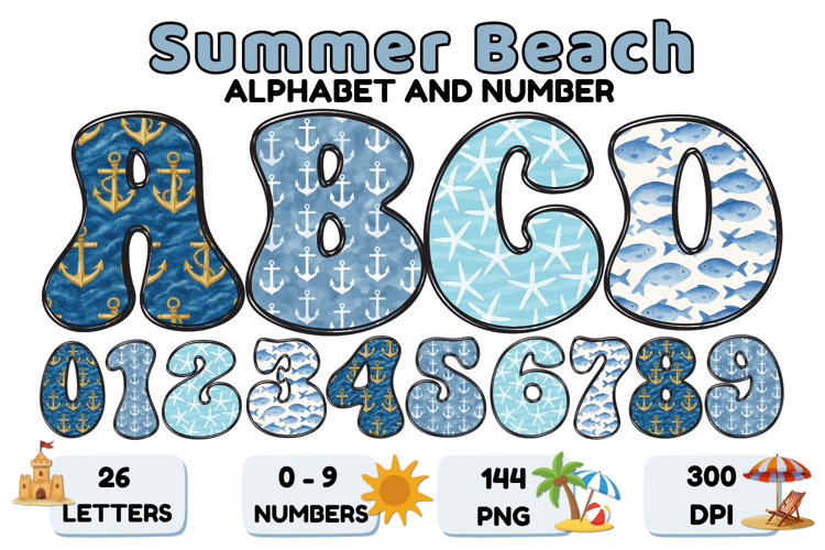 Summer Alphabet & Numbers PNG Clipart Doodle Letters 300 DPI