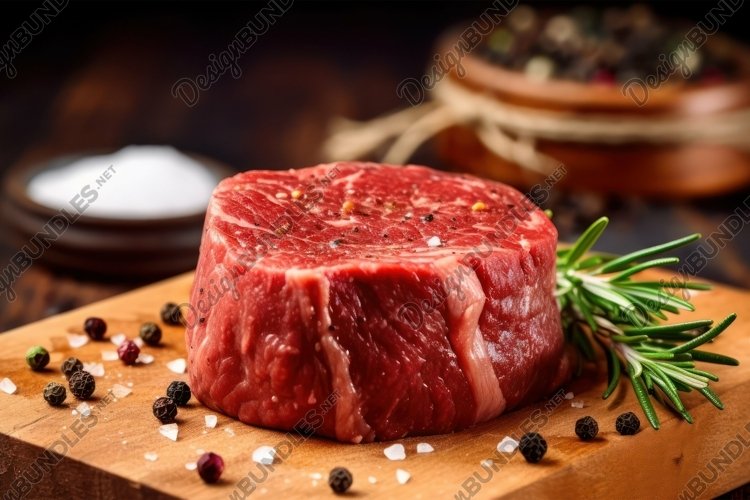 Raw Meat On A Wooden Board example image 1