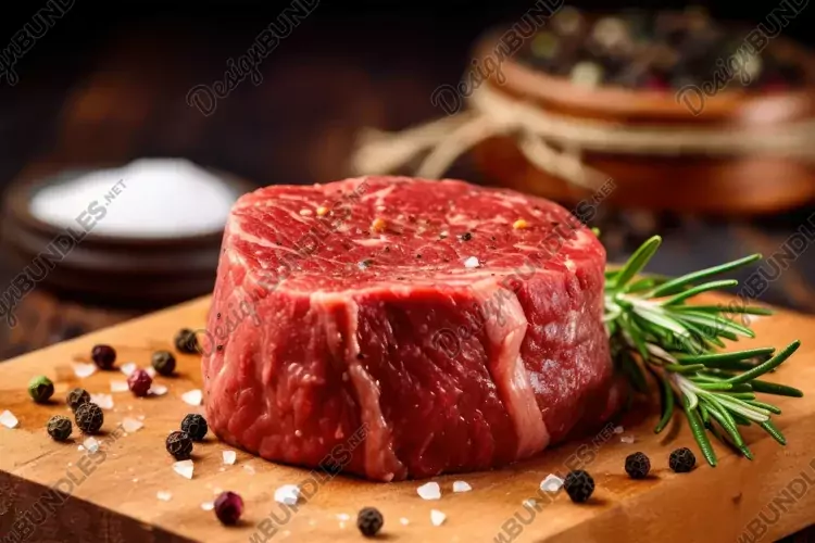 Raw Meat On A Wooden Board