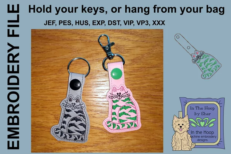 ITH Striped Cat Vinyl Key Fob or Bag Tag - Snap