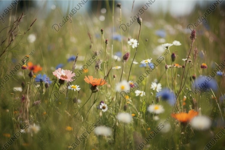 Vibrant wildflower meadow in full bloom example image 1