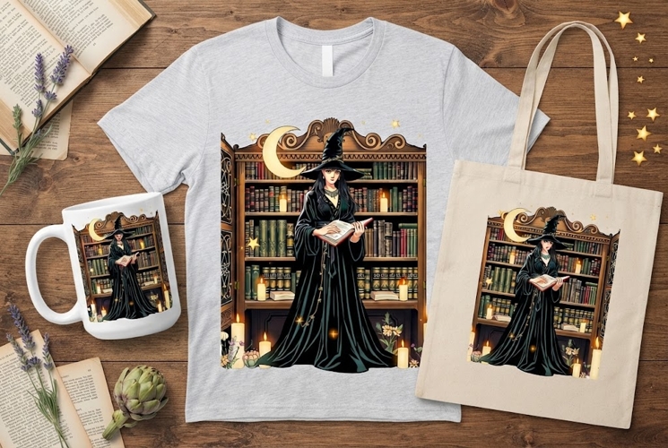 Gothic Witch Library PNG | Magical Bookish Halloween Art
