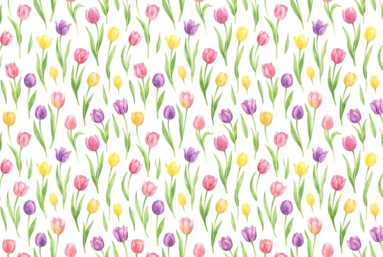 watercolor tulip field pattern Mothers Day