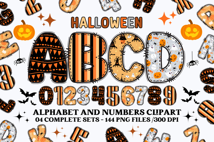 Halloween Alphabet png clipart, halloween letters doodle
