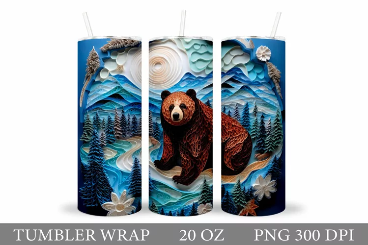 Bear Tumbler Sublimation. Winter Tumbler Wrap Sublimation