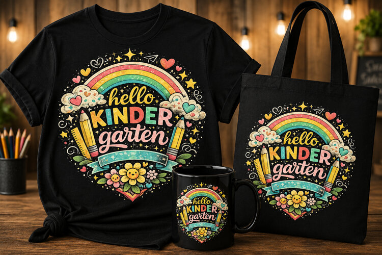 Hello Kindergarten PNG | Back to School Sublimation Design example image 1