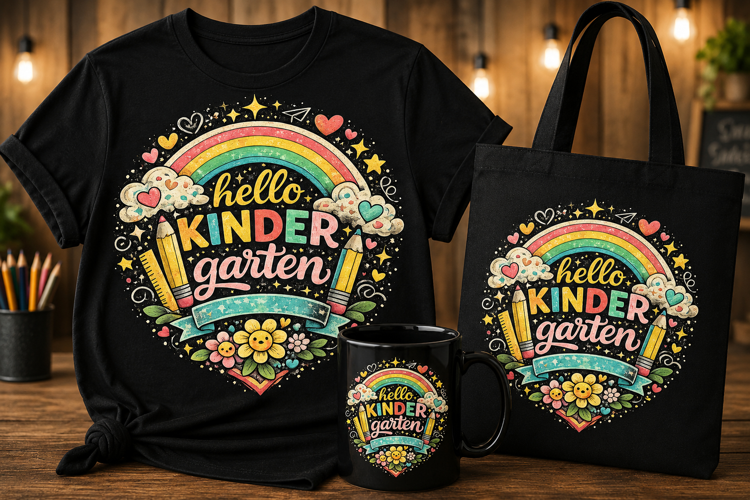 Hello Kindergarten PNG | Back to School Sublimation Design