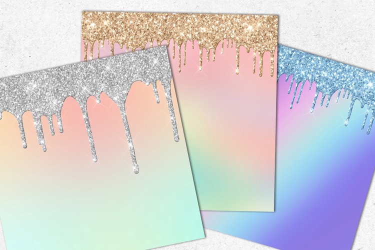 Rainbow Ombre Glitter Drips Digital Paper