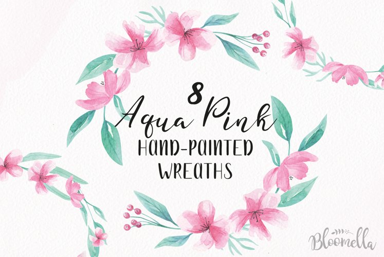 Watercolor Aqua Pink Clipart Wreaths Flowers Garlands Floral 