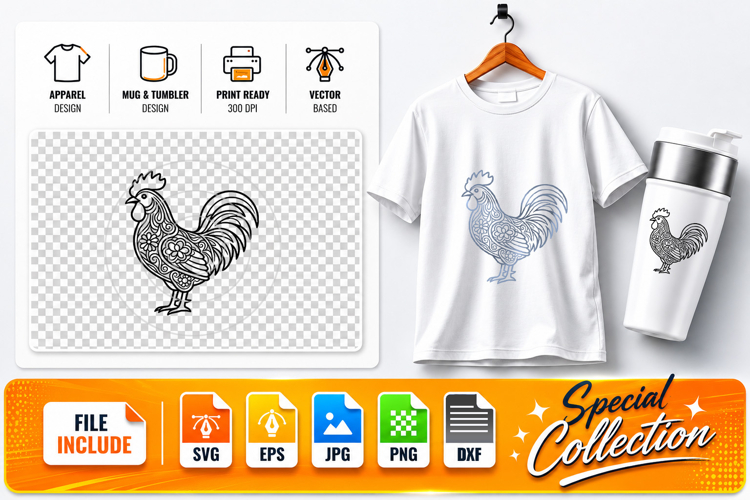 Rooster Mandala SVG - Farmhouse Animal Laser Cut File