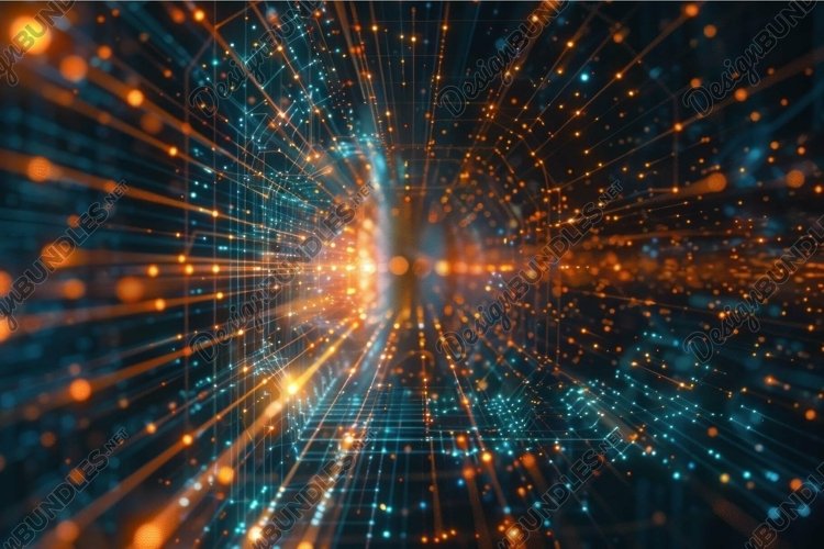 Digital tunnel leading through glowing nodes of data