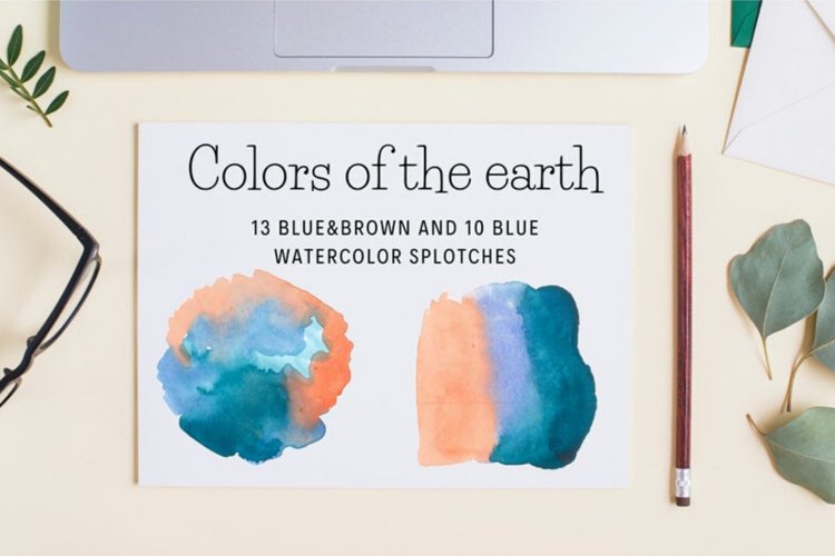 Brown and Blue Watercolor splash cliparts, Earth colors example image 1