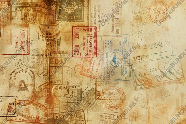 Vintage Paper with Many Old Stamps Background Wallpaper