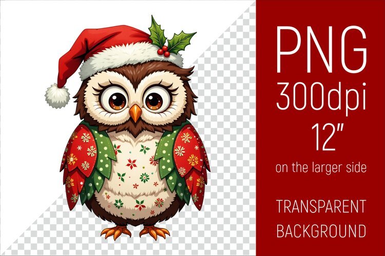 Christmas Owl PNG | Christmas Sublimation Design example image 1