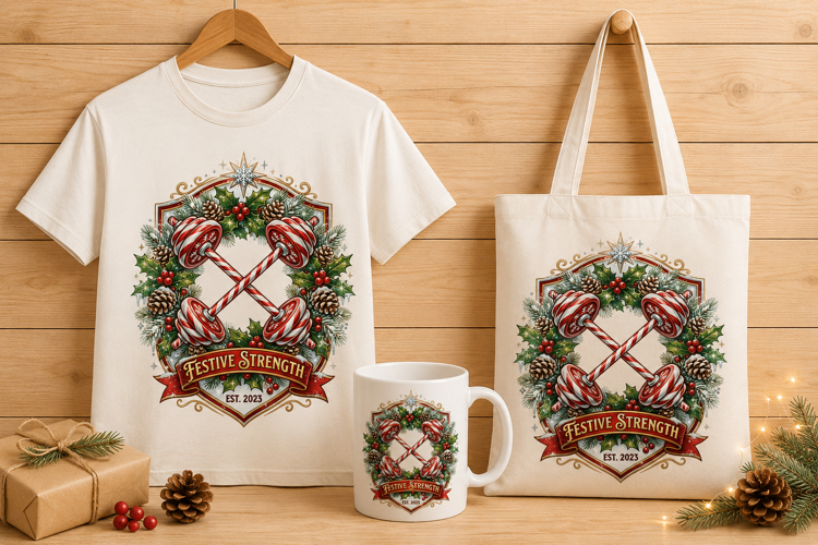 Festive Strength Candy Cane Barbell Christmas Art