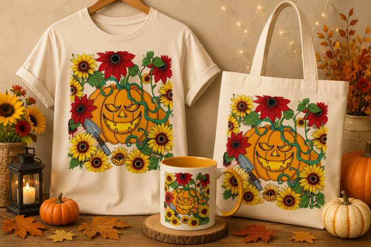 Halloween Pumpkin Sunflower PNG | Spooky Jack O Lantern
