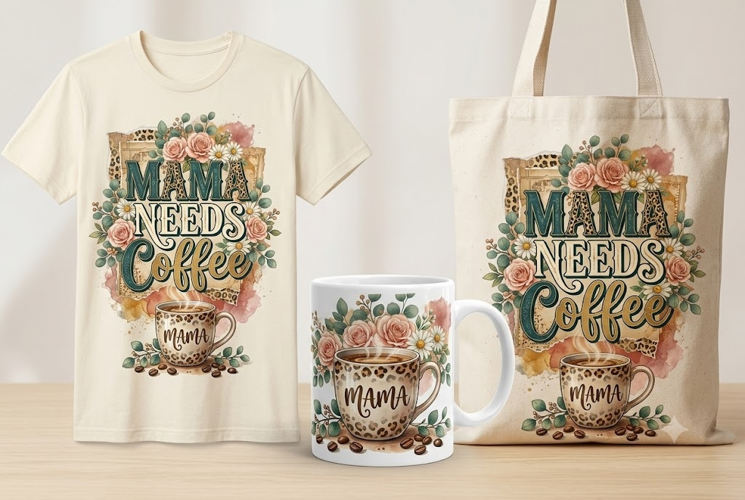 Mama Needs Coffee PNG Sublimation Design for T-Shirts