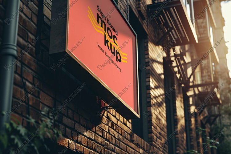 Sign Board Mockup on Building Wall example image 1