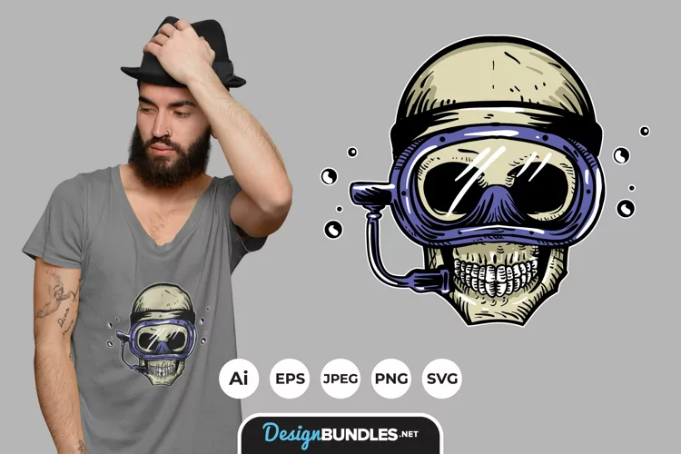 Diving Skull for T-Shirt Design