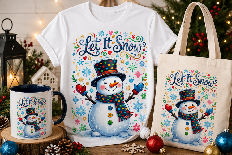 Let It Snow Snowman PNG | Cute Colorful Christmas Design