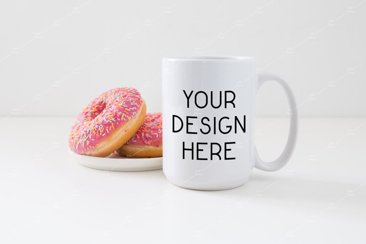 Mug Mockup 15 Oz Blank White Coffee Cup Donut Mock up example image 1