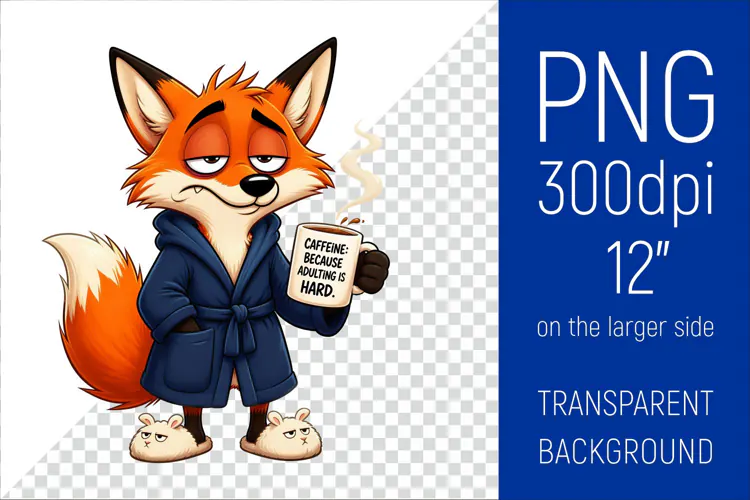Funny Morning Coffee Fox |Cute Coffee Lover Clipart
