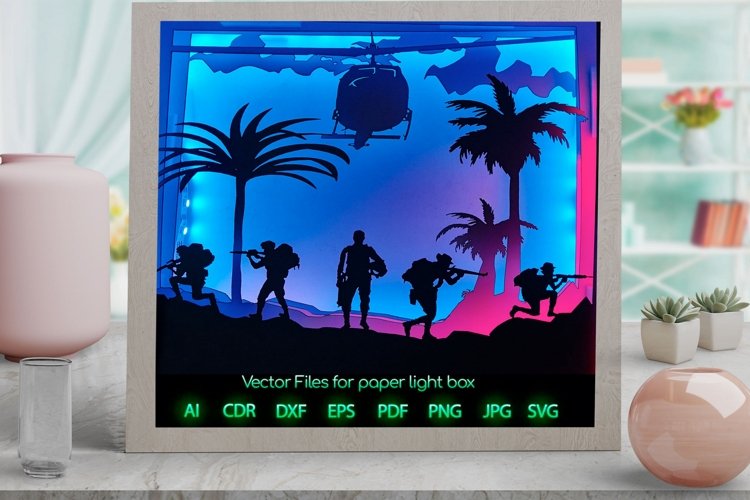 Military Light box PNG SVG DXF CDR template Papercut example image 1