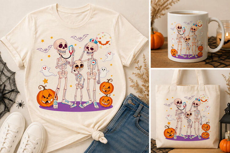 Halloween Skeleton Nurse PNG | Spooky Medical Halloween Desi example image 1
