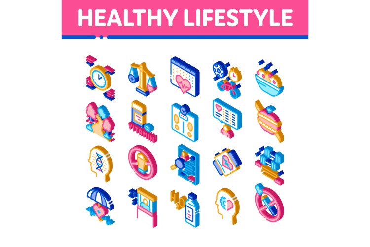 Healthy Lifestyle Isometric Icons Set Vector