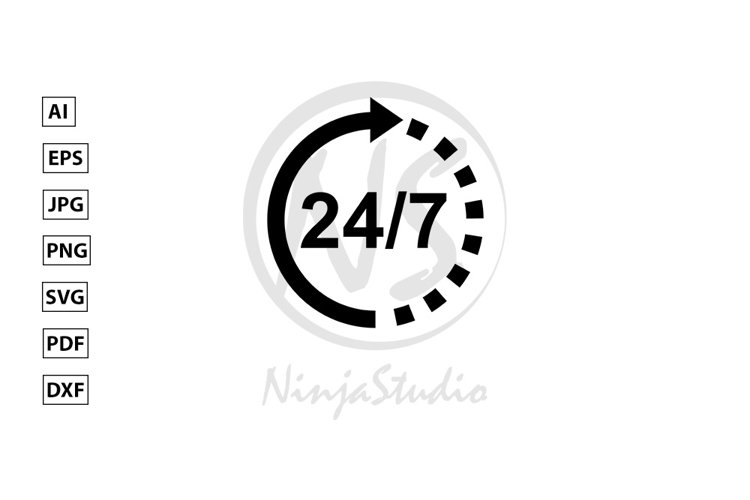Support 24/7 Icon In Flat Style Vector example image 1