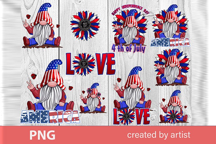 Patriotic Gnome July 4th Sublimation PNG bundle