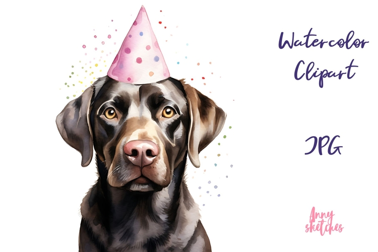 Labrador Retriever Watercolor Clipart in a Party Hat Crown