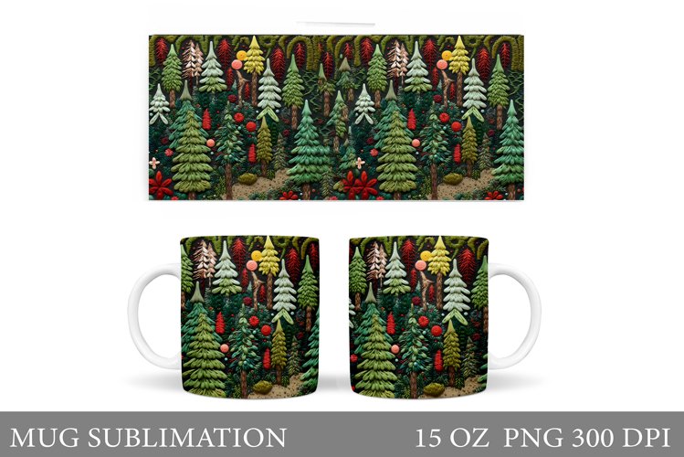 Christmas Tree Mug Wrap Design. Forest Mug Sublimation example image 1