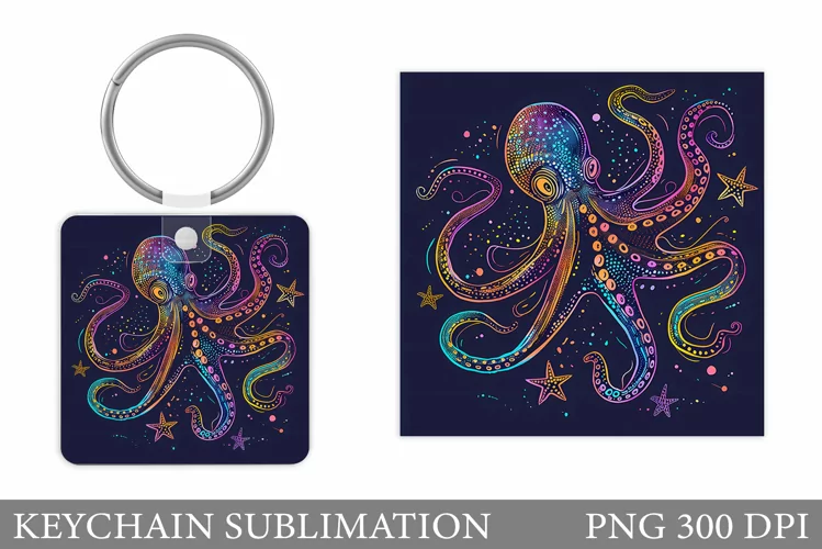 Octopus Keychain Design. Sea Keychain Sublimation