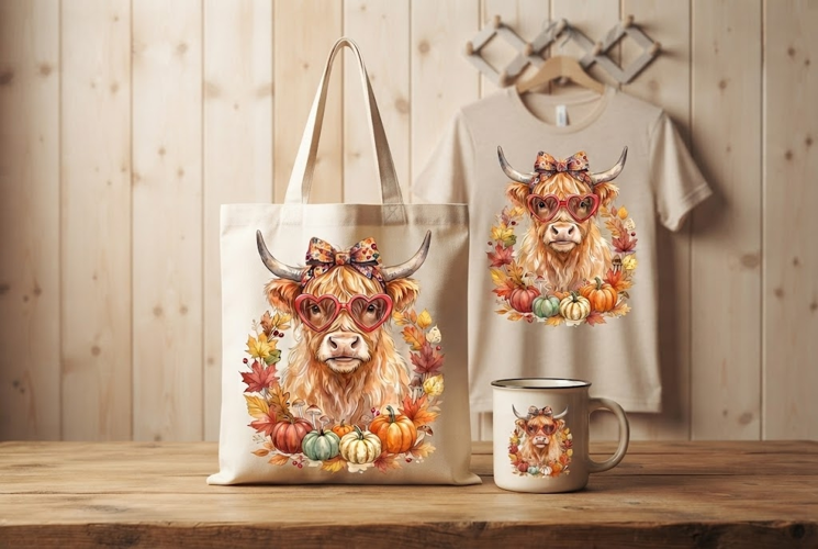 Highland Cow Heart Glasses Autumn Wreath Art