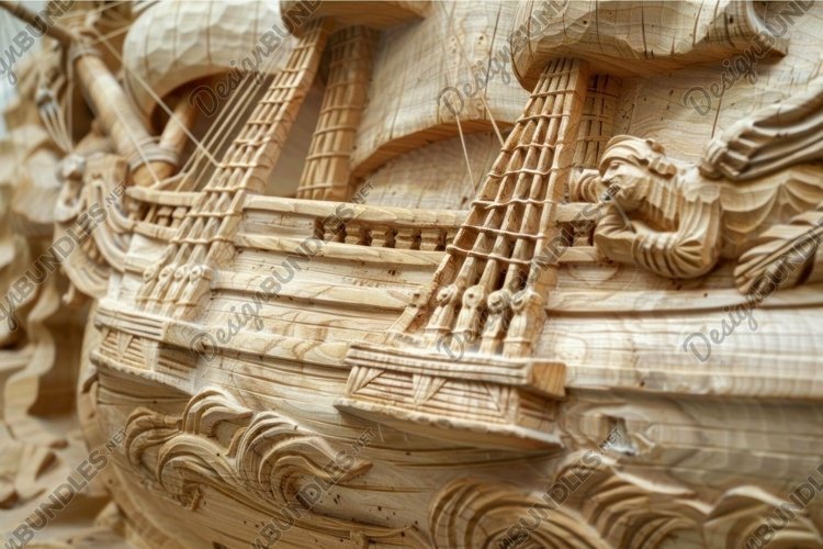 Wooden Ship Carving Showing Craftsman Skills Wooden Ship Carving Showing Craftsman Skills