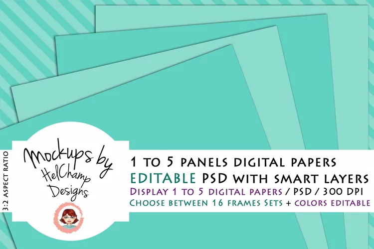 1 to 5 Panels Mockup for Digital Papers - M02