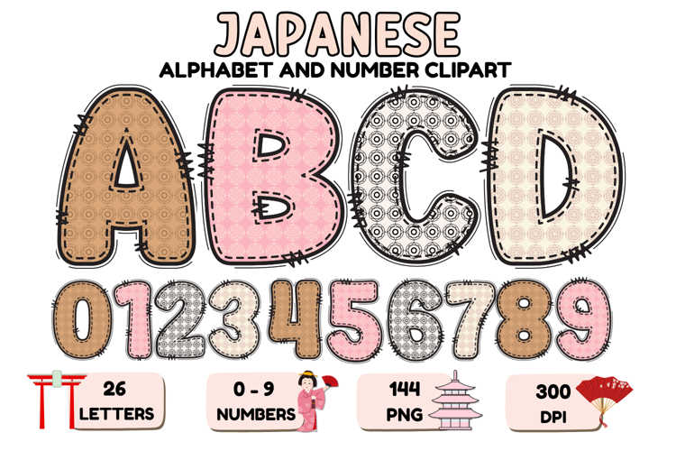 Japanese Alphabet & Numbers Clipart PNG 300 DPI